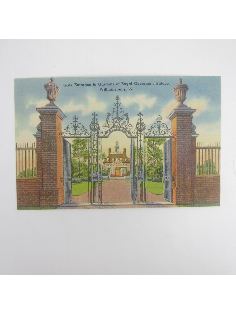 Vintage Linen Postcard Williamsburg Virginia Royal Governors Palace Gardens Gate